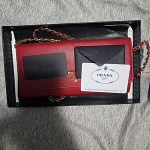 Prada Red Wallet with Chain